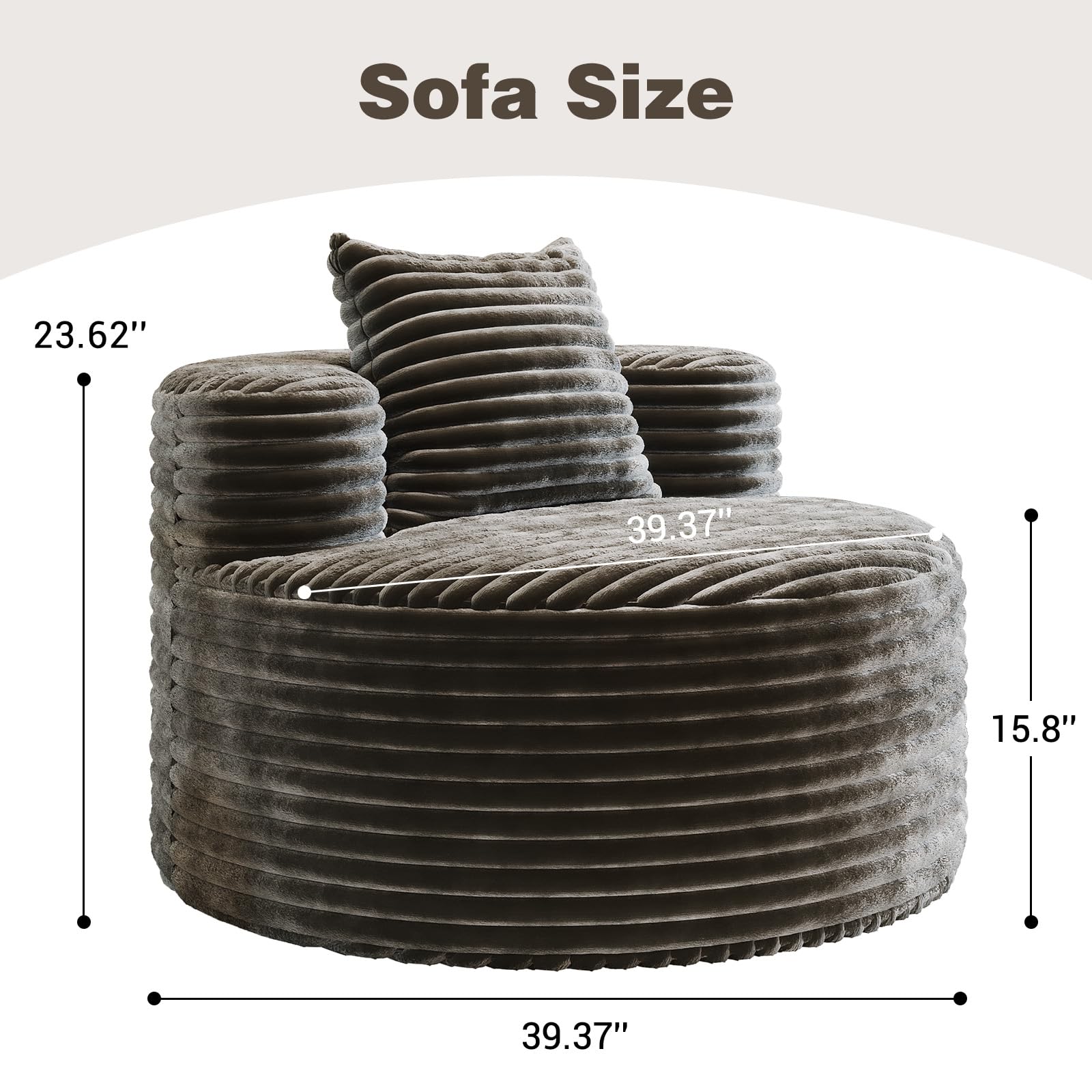 Round Corduroy Accent Chair with Pillow