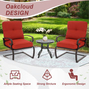 Oakcloud Outdoor Bistro Set 3-Piece Spring Metal Lounge Cushioned Chairs and Bistro Table Set Wrought Iron Cafe Furniture Seat, Red
