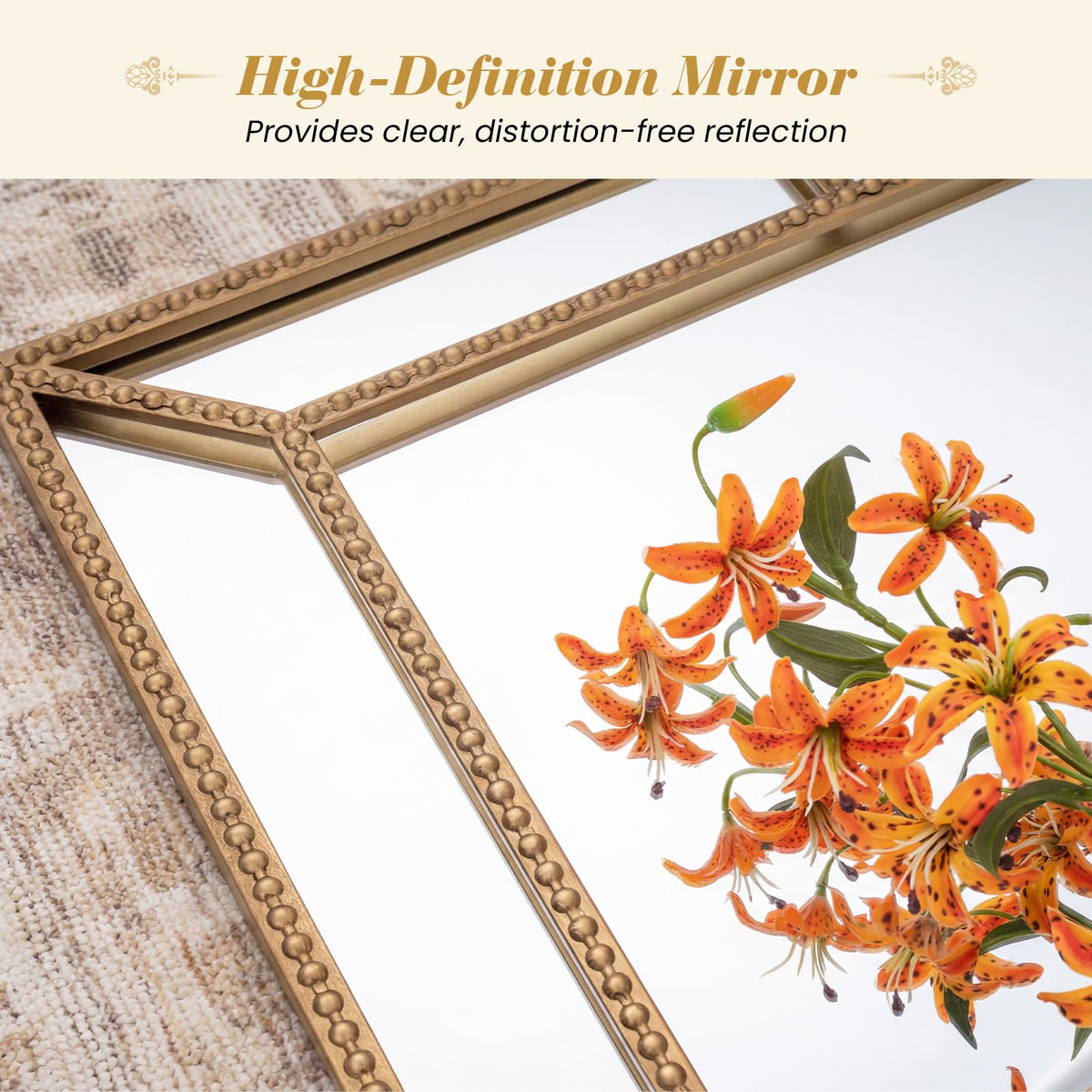36 x 24 Gold Beaded Rectangle Wall Mirror
