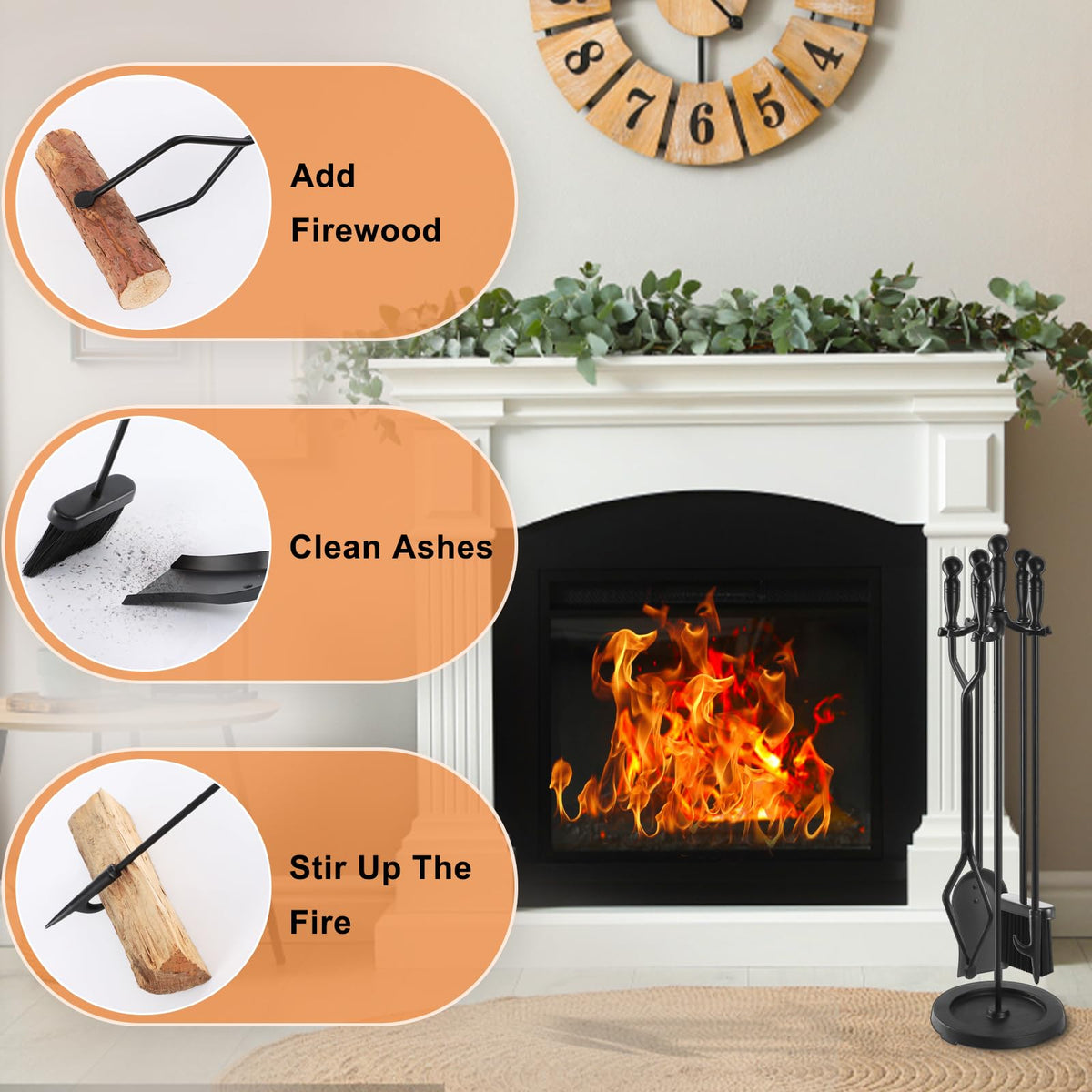 Round-Base Fireplace Tool Set