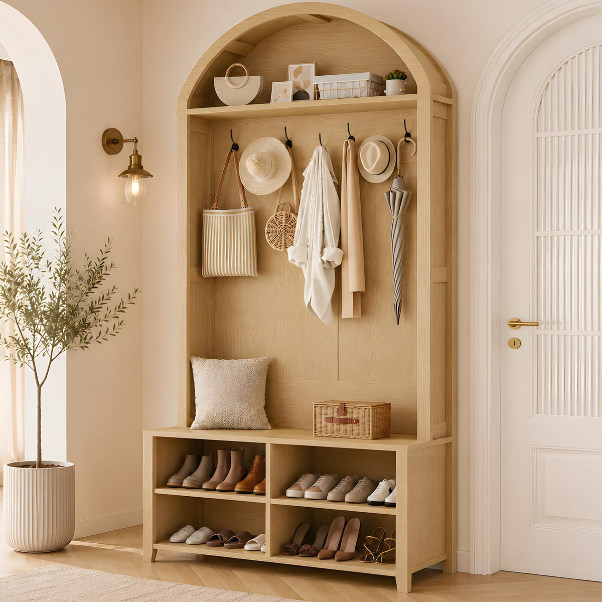 Arched Hall Tree with Shoe Storage