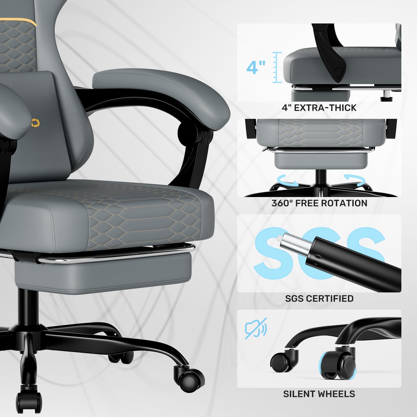 Ergonomic Gaming Chair with Footrest & Lumbar Support