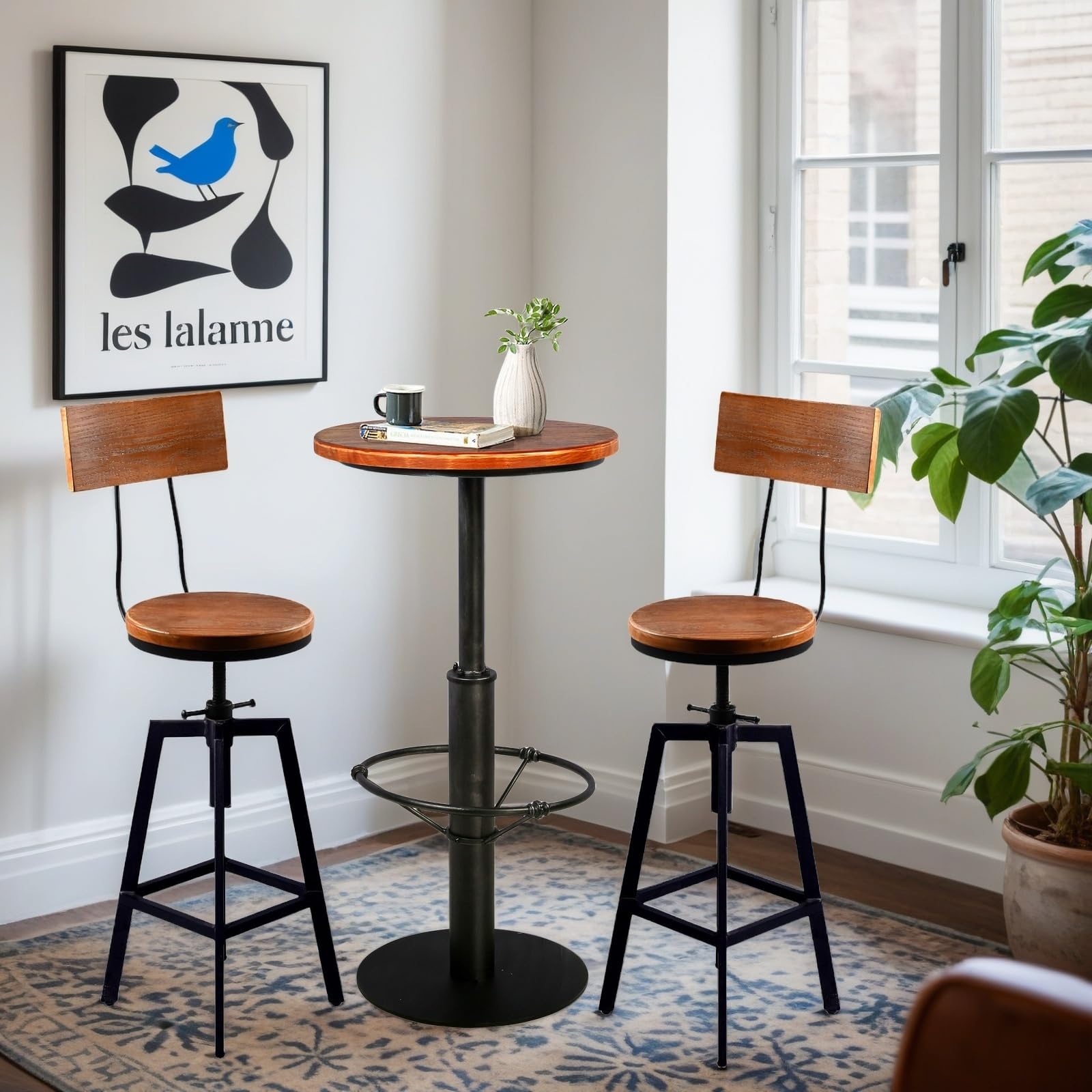 Industrial 3-Piece Pub Table Set with 2 Stools
