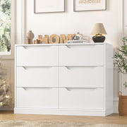 HOSTACK Modern 6 Drawer Dresser, Double Chest of Drawers with Storage, Large Wooden Storage Dresser Organizer with Cut-Out Handles, Accent Storage Cabinet for Living Room, Entryway, White