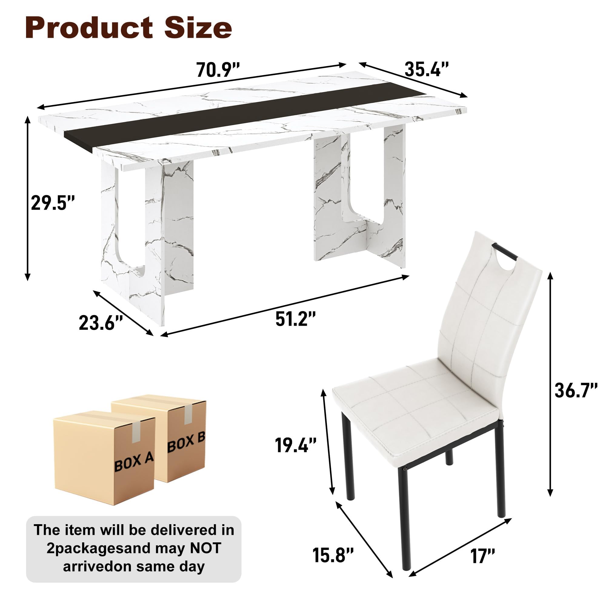 St.Mandyu 7 Pieces Dining Table & Chairs Set for 4-8 People, 71 Inch Kitchen Table with 6 Chairs, Rectangle Dining Table with Wooden Legs for Dining Room, Living Room, White