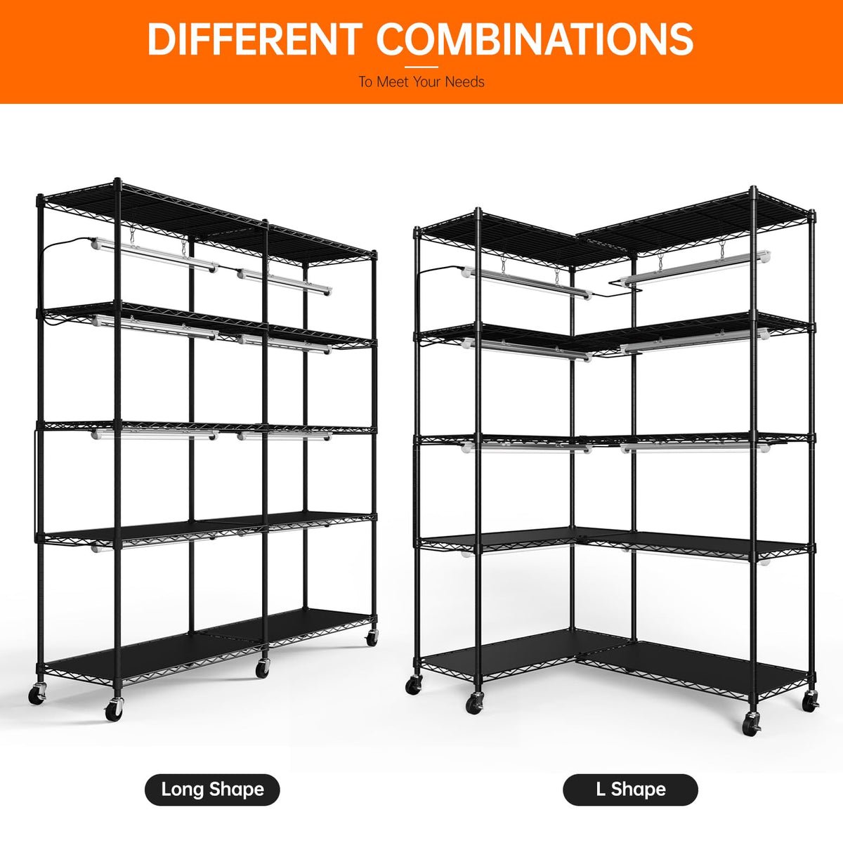 Bstrip 5-Tier Large Plant Shelf with Grow Light, 58x13.8x59in