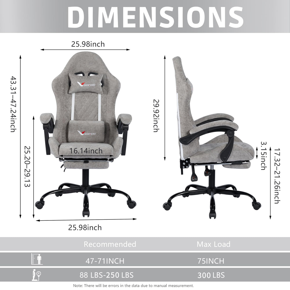 Leekaeiio Fabric Gaming Chair for Adults, Ergonomic Computer Office Desk Chair with Footrest,Pocket Spring Cushion, Reclining High Back Silla Gamer for Home Office, Light Grey