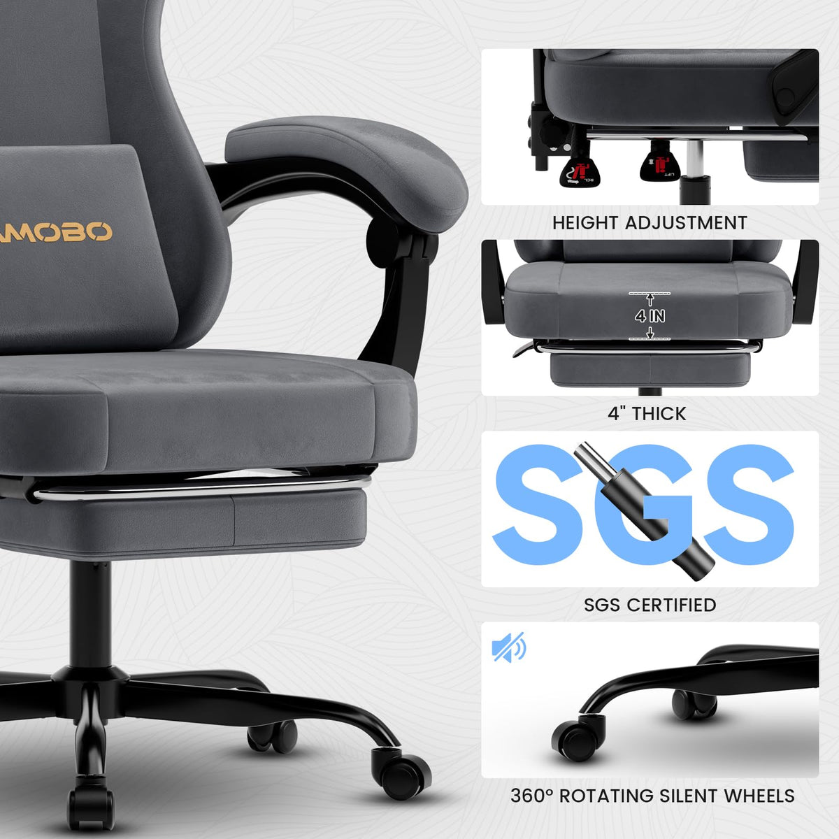 Grey Massage Gaming Chair with Footrest