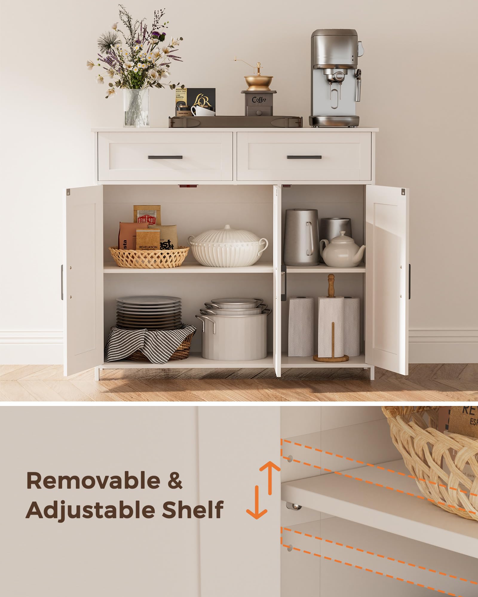 Farmhouse Sideboard Buffet Cabinet with Drawers & Doors