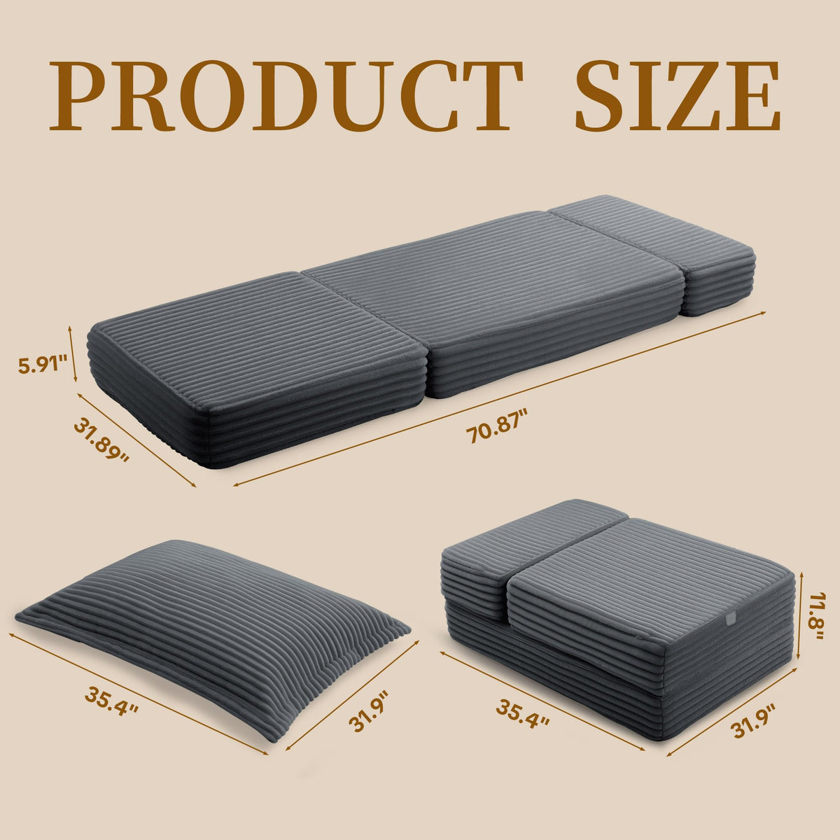 BALAPET Foldable Corduroy Boneless Ottoman, Convertible Folding Sofa Bed