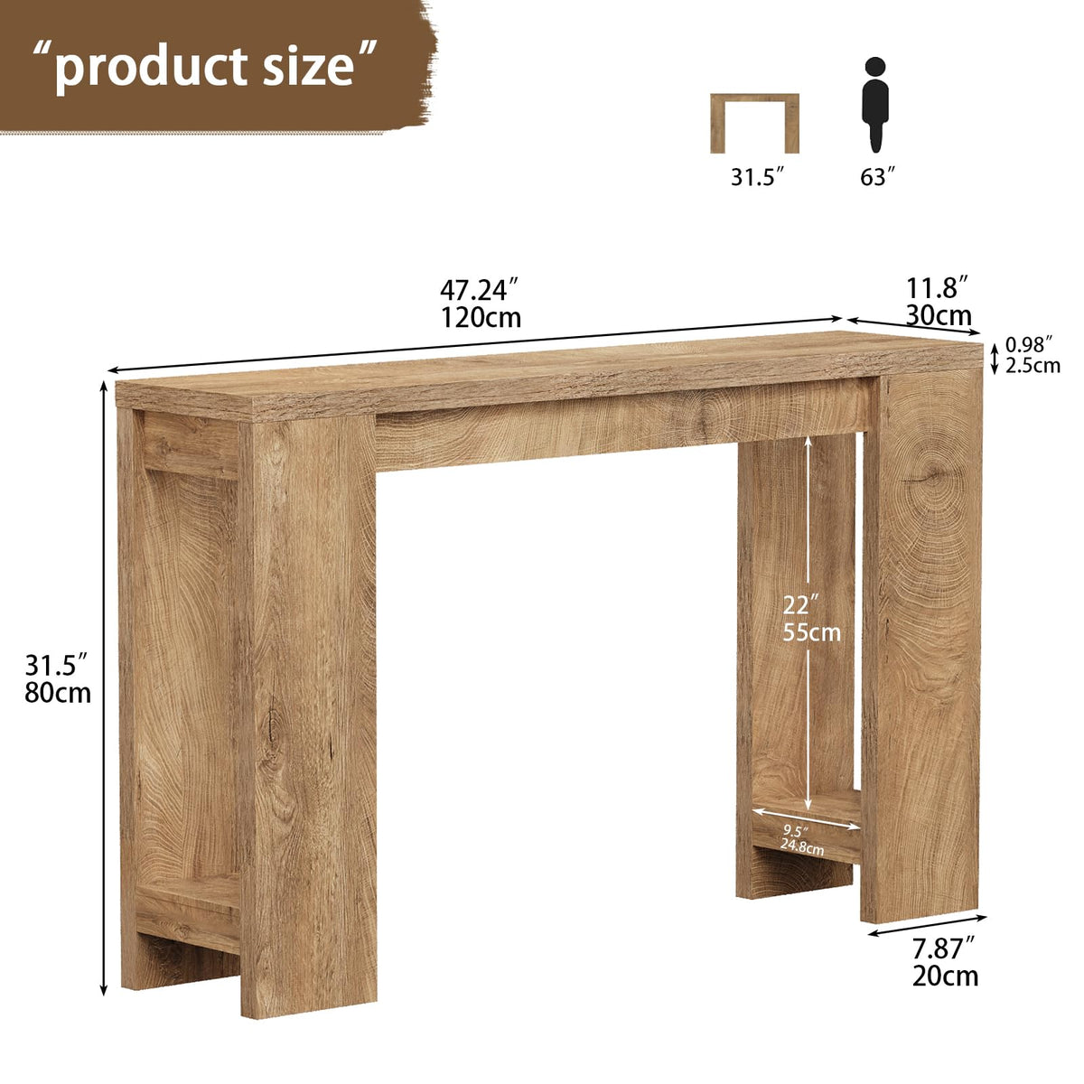 Tohomeor Entryway Console Table, Farmhouse Narrow Sofa Table Behind Couch, Wood Rectangular Accent Table for Living Room Hallway Entrance Foyer, Rustic Wood Grain