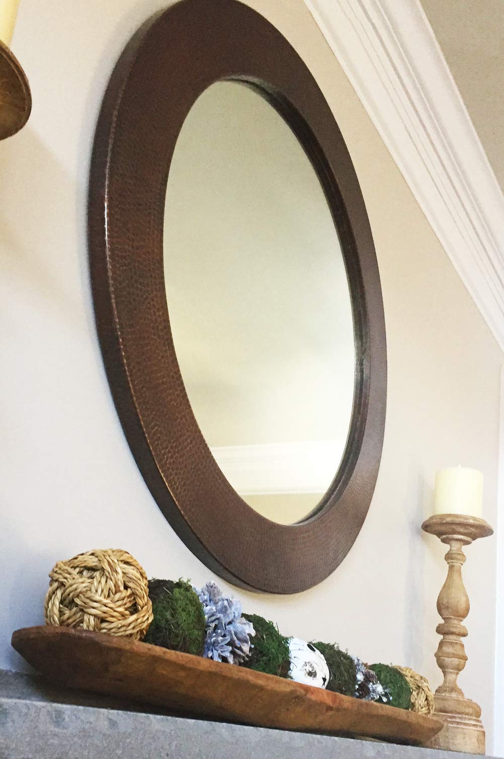 Premier Copper Products MFR3434 34-Inch Hand Hammered Round Copper Mirror