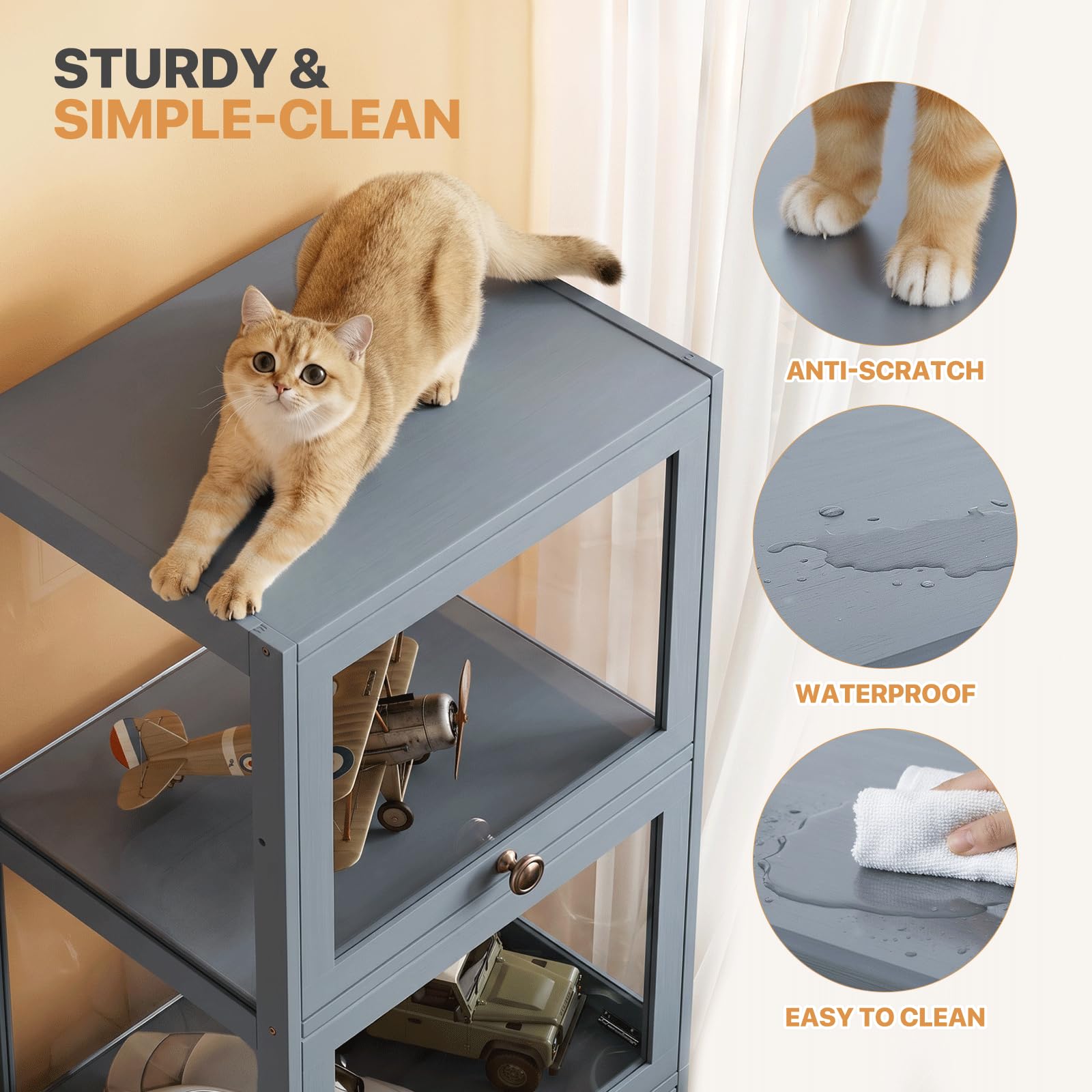 4-Tier Acrylic Display Cabinet with Flip Doors