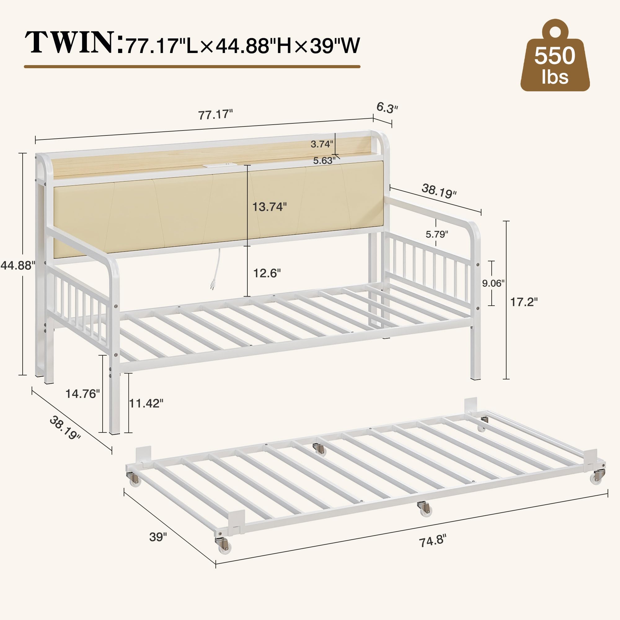 Twin Daybed with Trundle & Storage Headboard