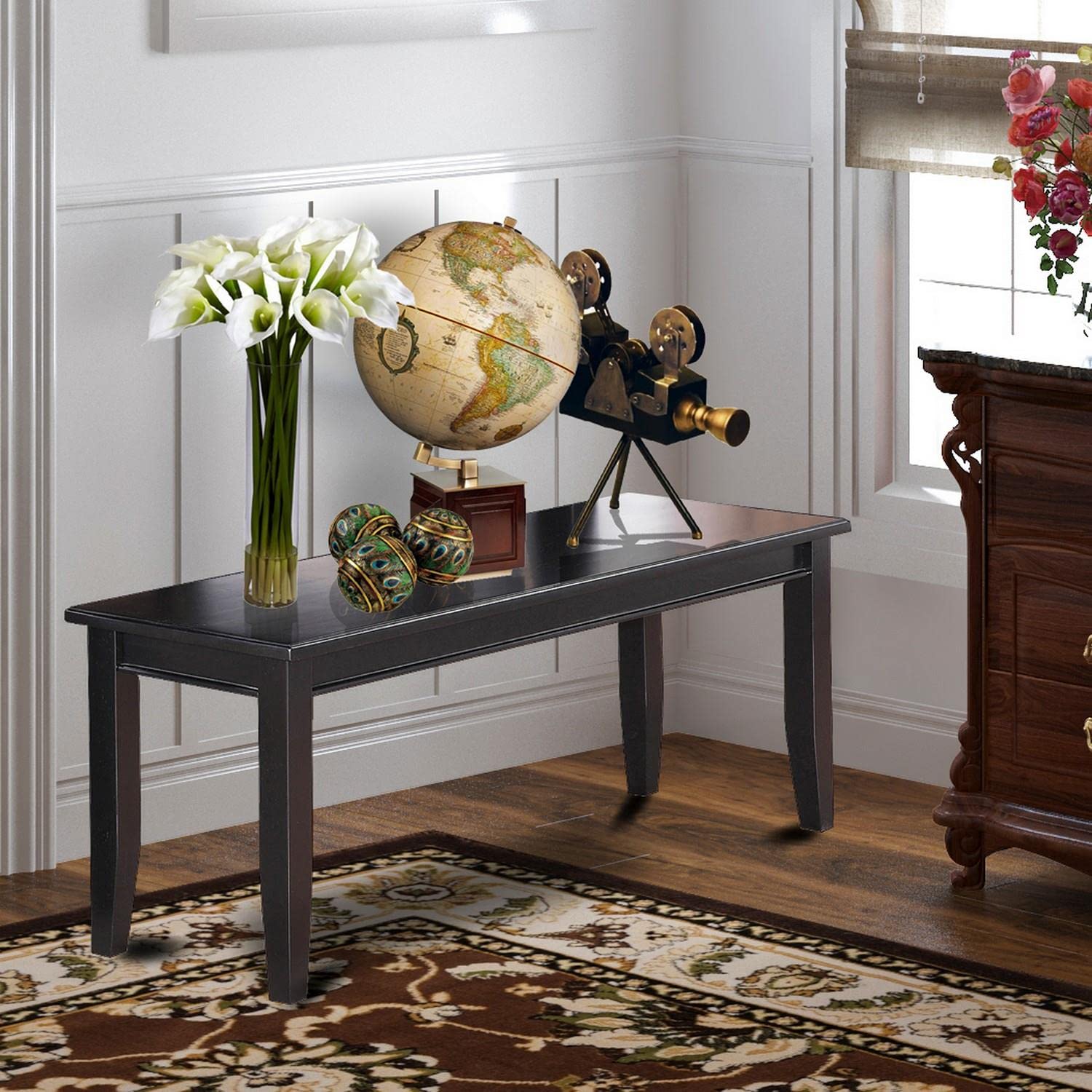 Wooden Dining Bench with Rubberwood Seat, 51"W x 15"D x 17"H