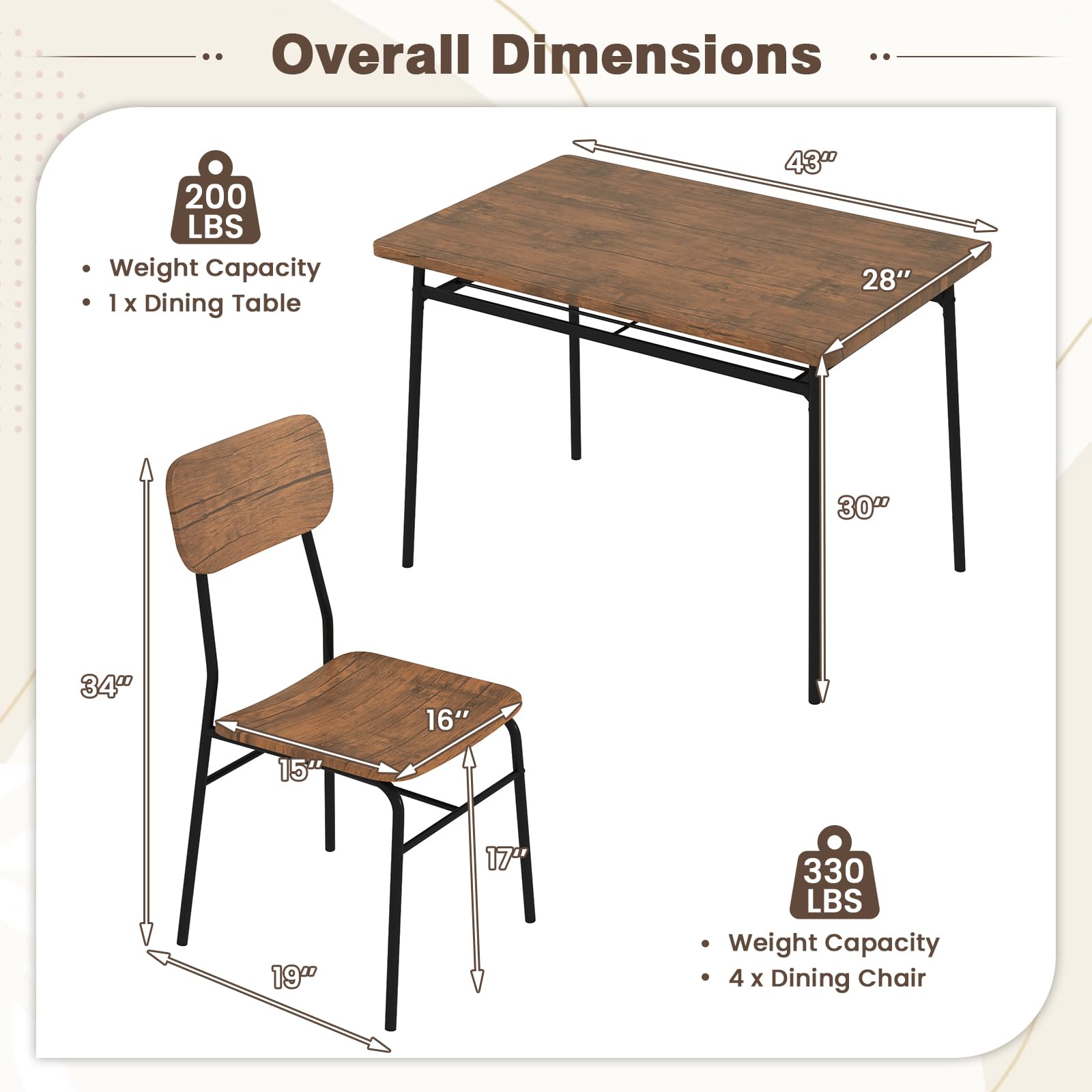 5-Piece Dining Table Set with Storage Rack