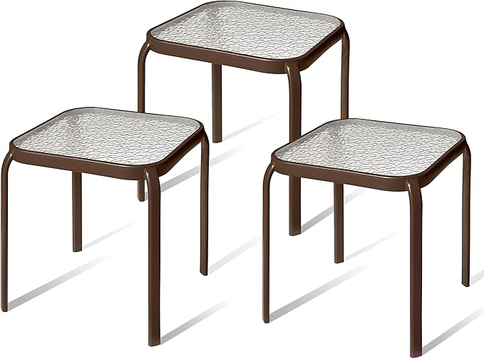 Bronze Metal Outdoor Side Table with Tempered Glass Top