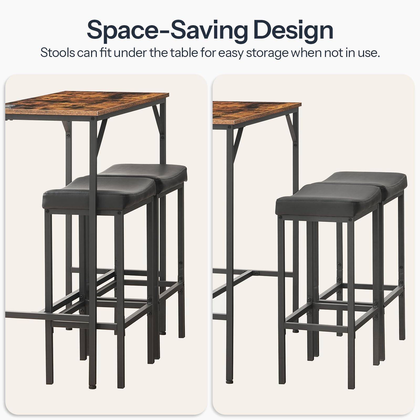 3-Piece Bar Table & Stools Set with Charging Station