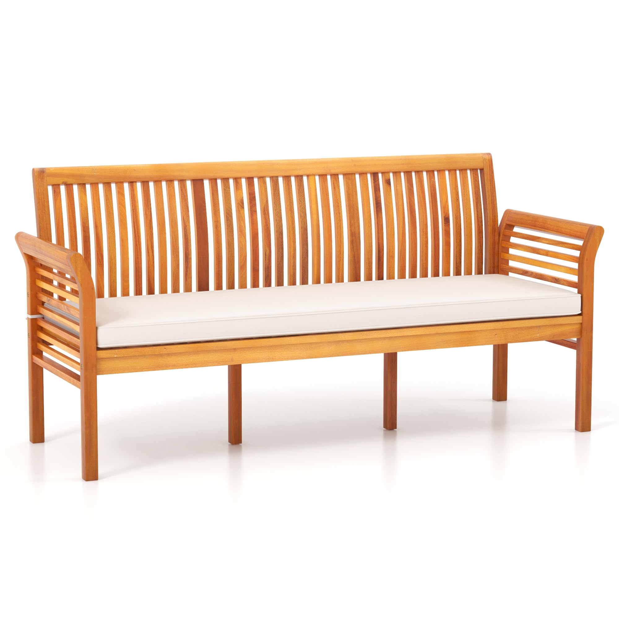 3-Seat Outdoor Wood Bench with Cushion
