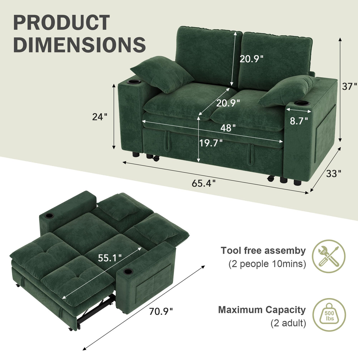 Chenille Loveseat Sleeper Sofa
