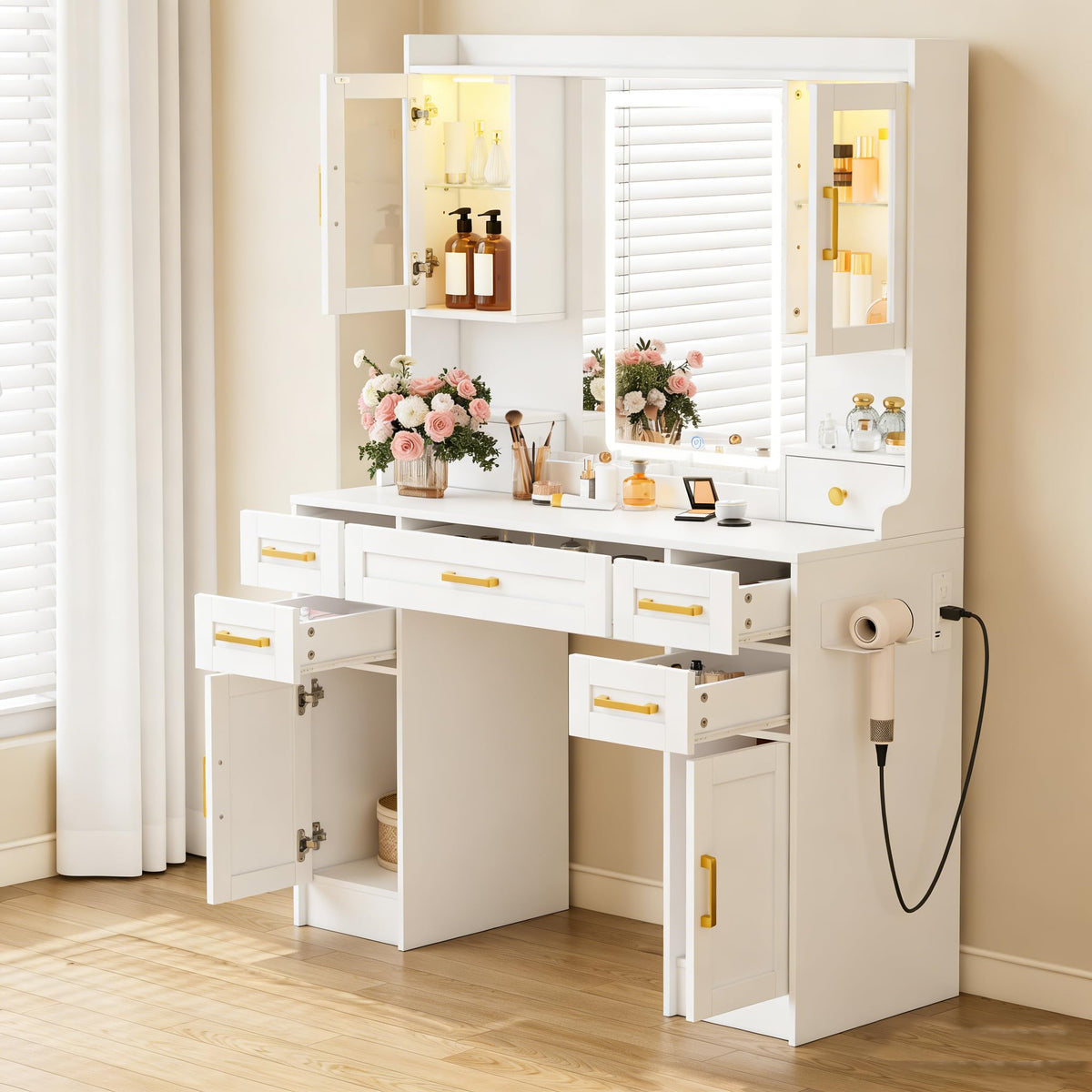 Vanity Desk with LED Mirror