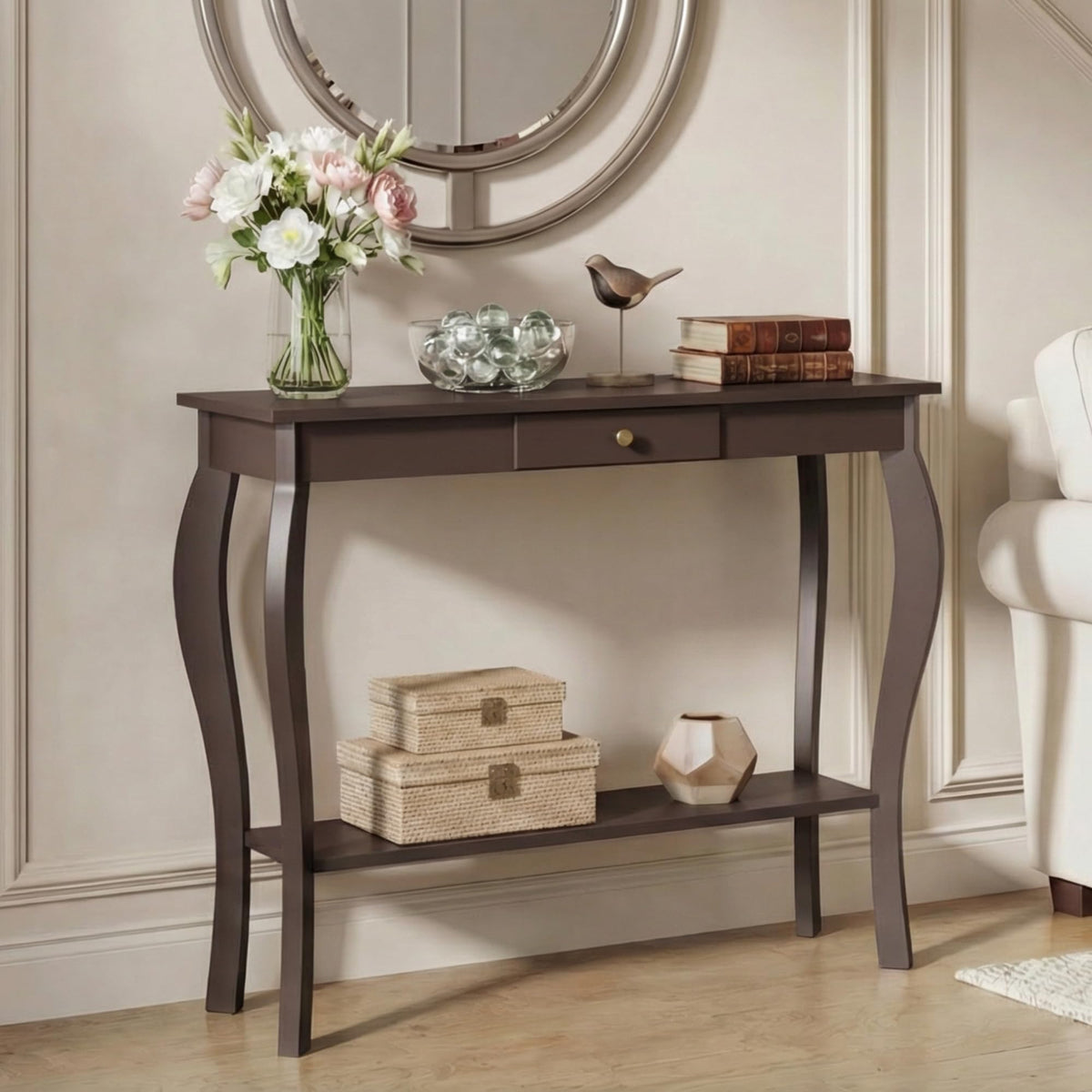 39" Narrow Console Table with Drawer, Espresso
