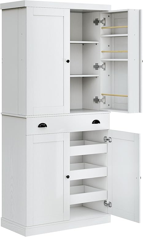 Freestanding Kitchen Pantry Cabinet with Drawer & Sliding Racks
