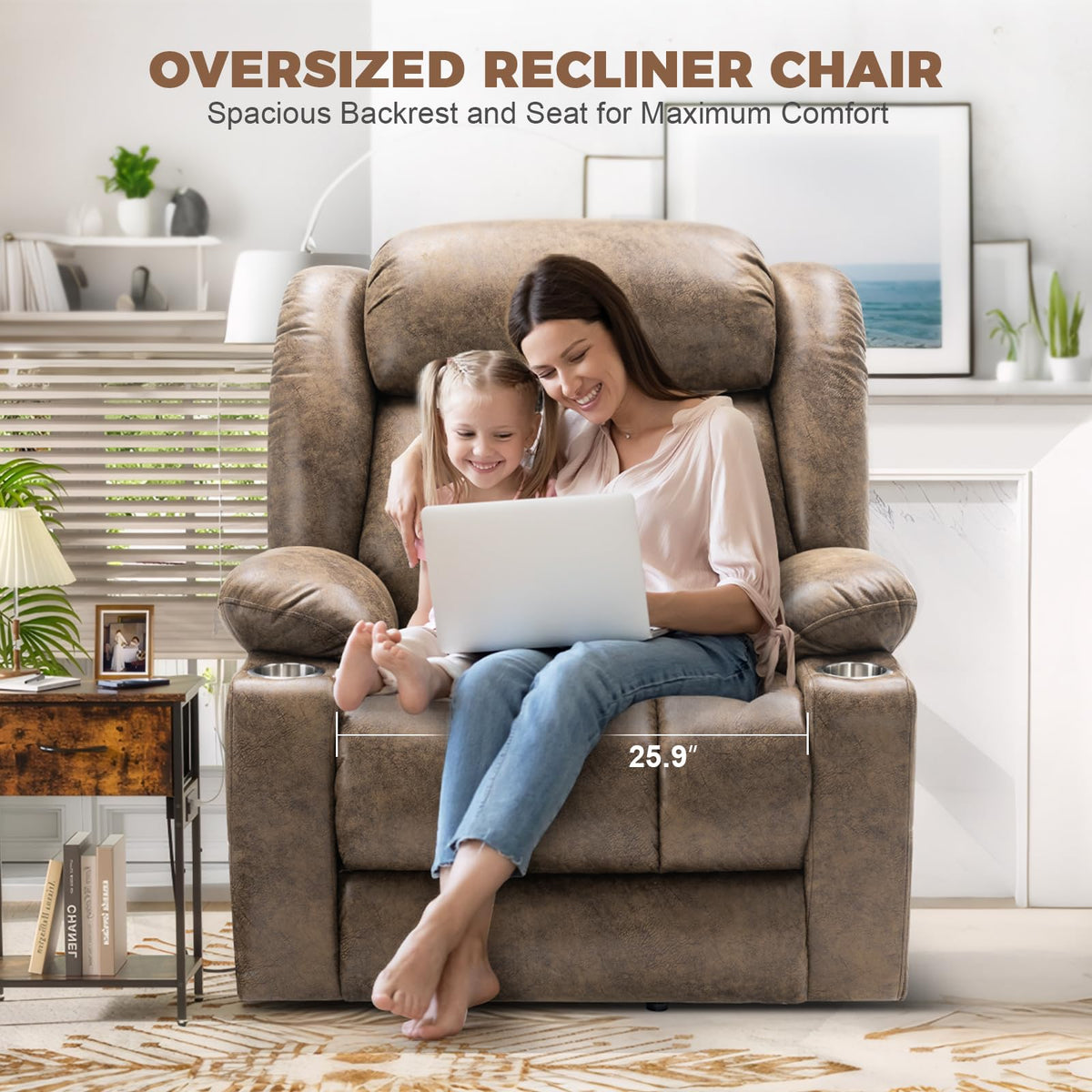 HUSFU Power Lift Recliner with Massage & Heat for Elderly, Leather, Brown