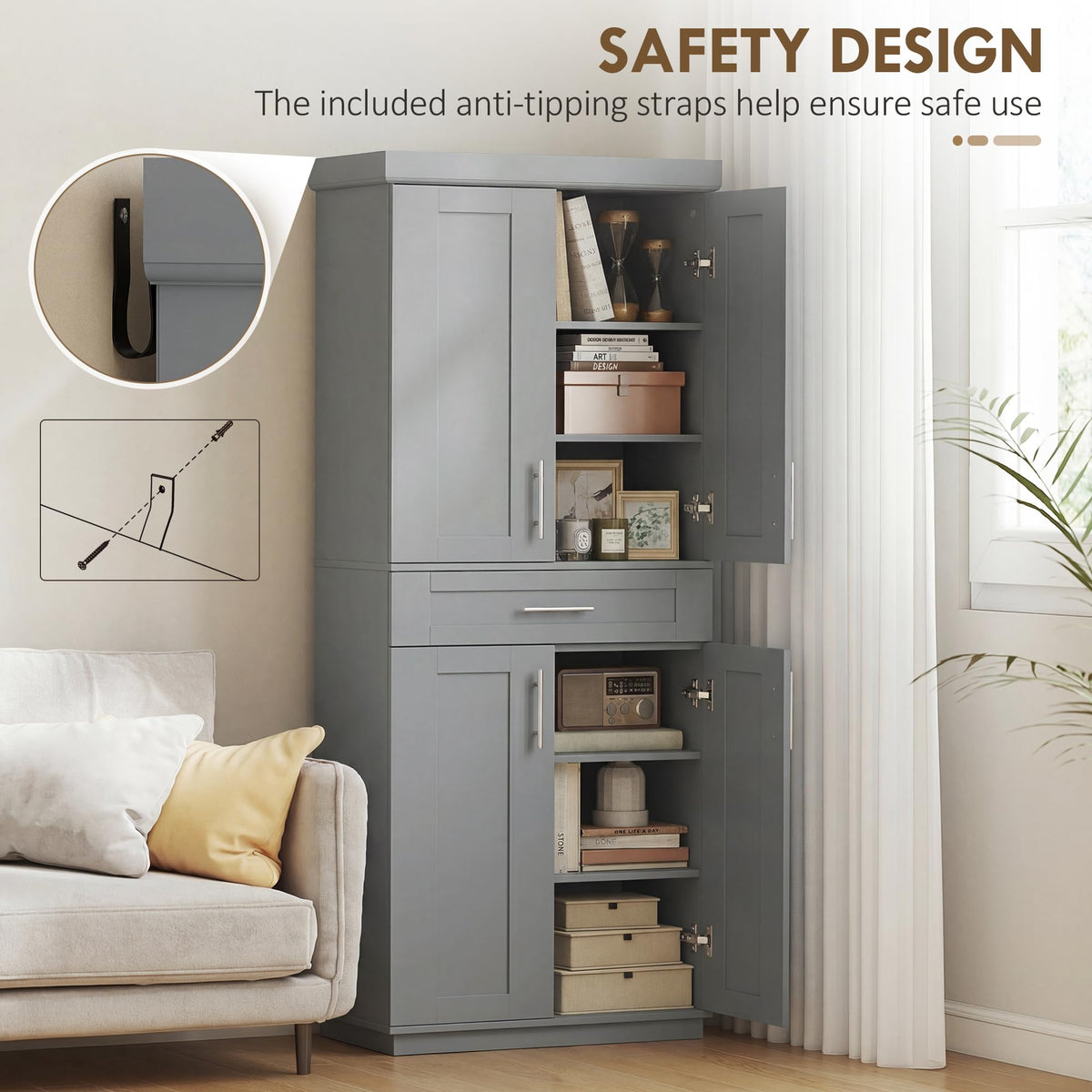 Gray Kitchen Pantry Cabinet