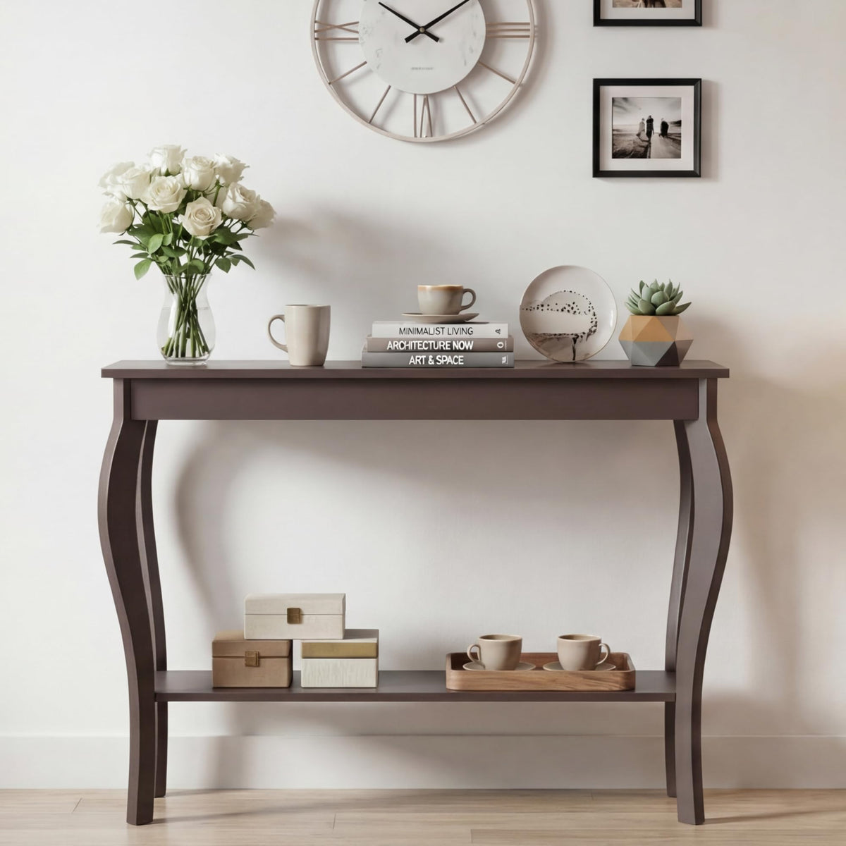 ChooChoo 39" Narrow Entryway Table with Storage Shelf, Espresso