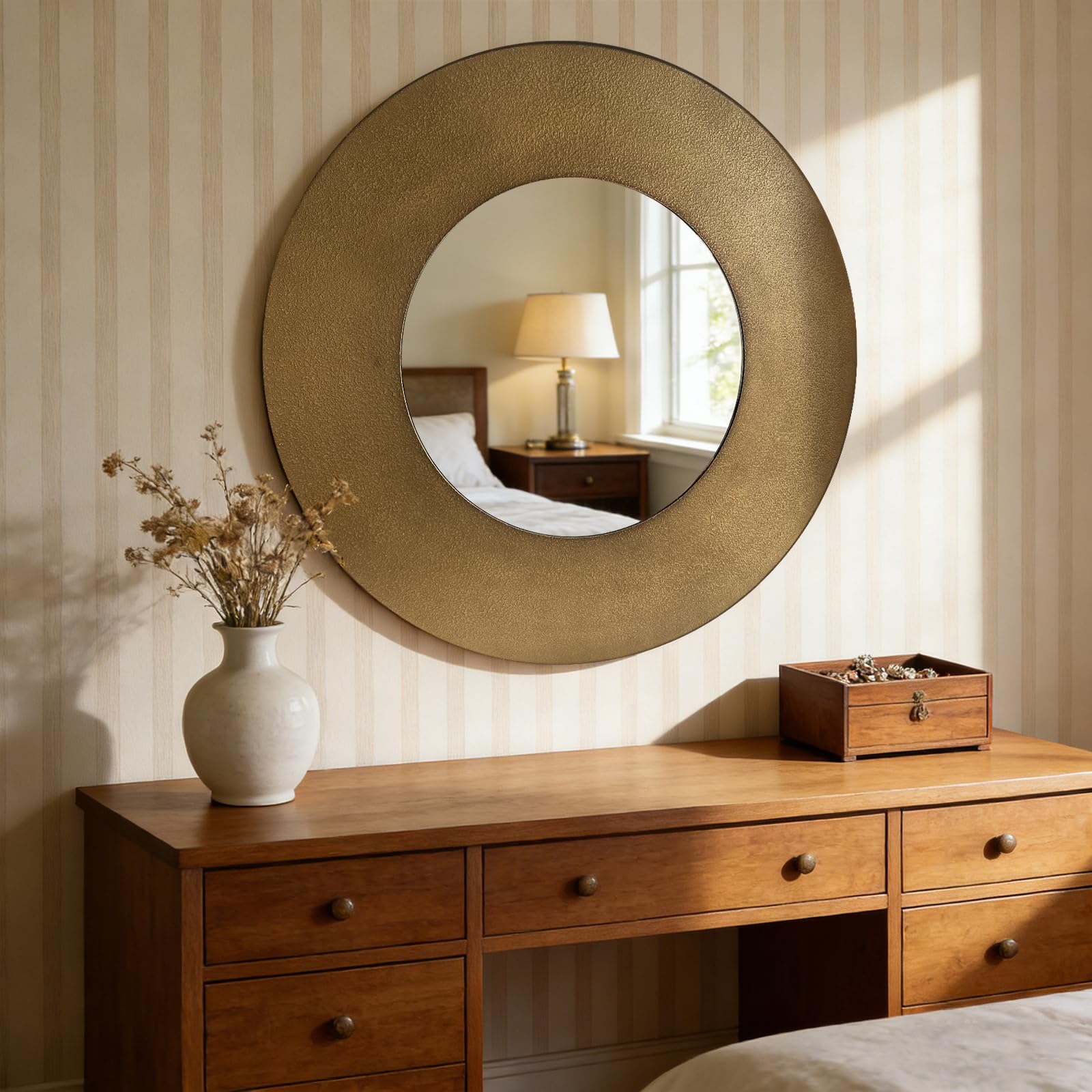 27-Inch Round Bronze Vintage Wall Mirror with Metal Frame