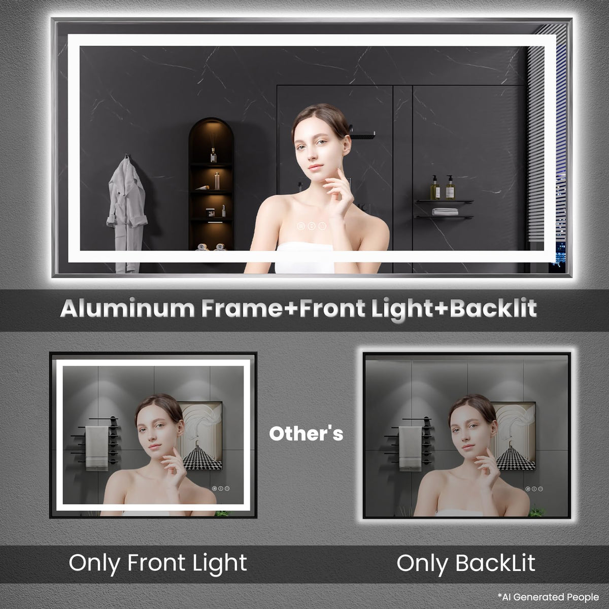 Amorho LED Bathroom Mirror 60"X30", Front Light and Backlit(Brushed Silver)