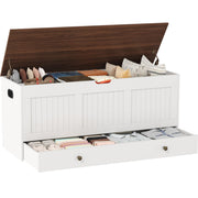 HOMEFORT 44.3" Storage Chest with 2 Drawers, Retro Wooden Storage Trunk with 2 Safety Hinges,Large Shoe Bench with Storage for Entryway, Storage Bench for Bedroom, Living Room, White and Brown