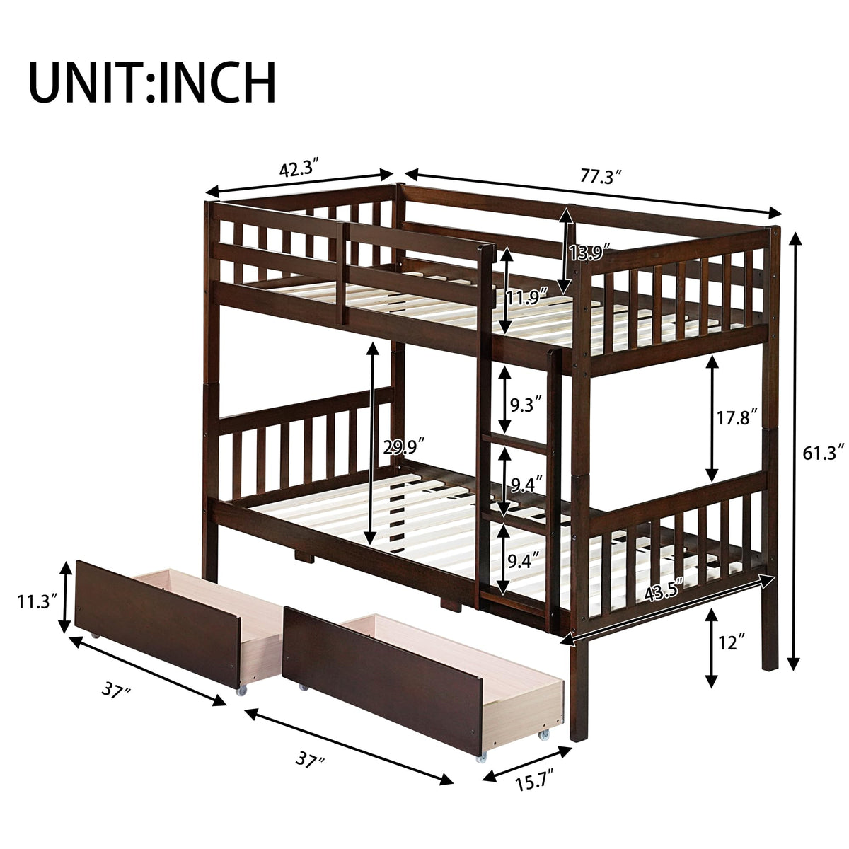 Twin Bunk Bed with Storage Drawers