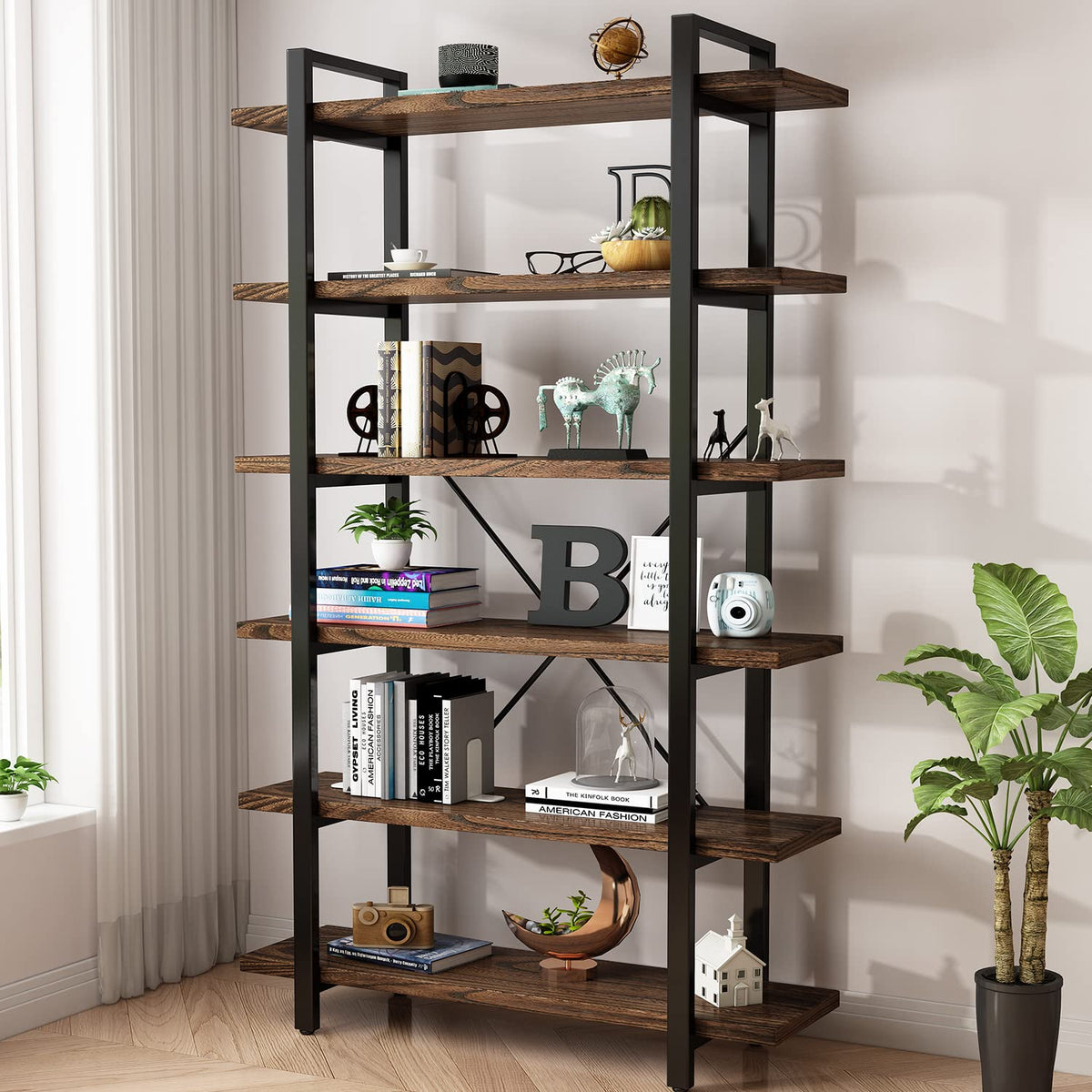 6-Tier Solid Wood Bookcase