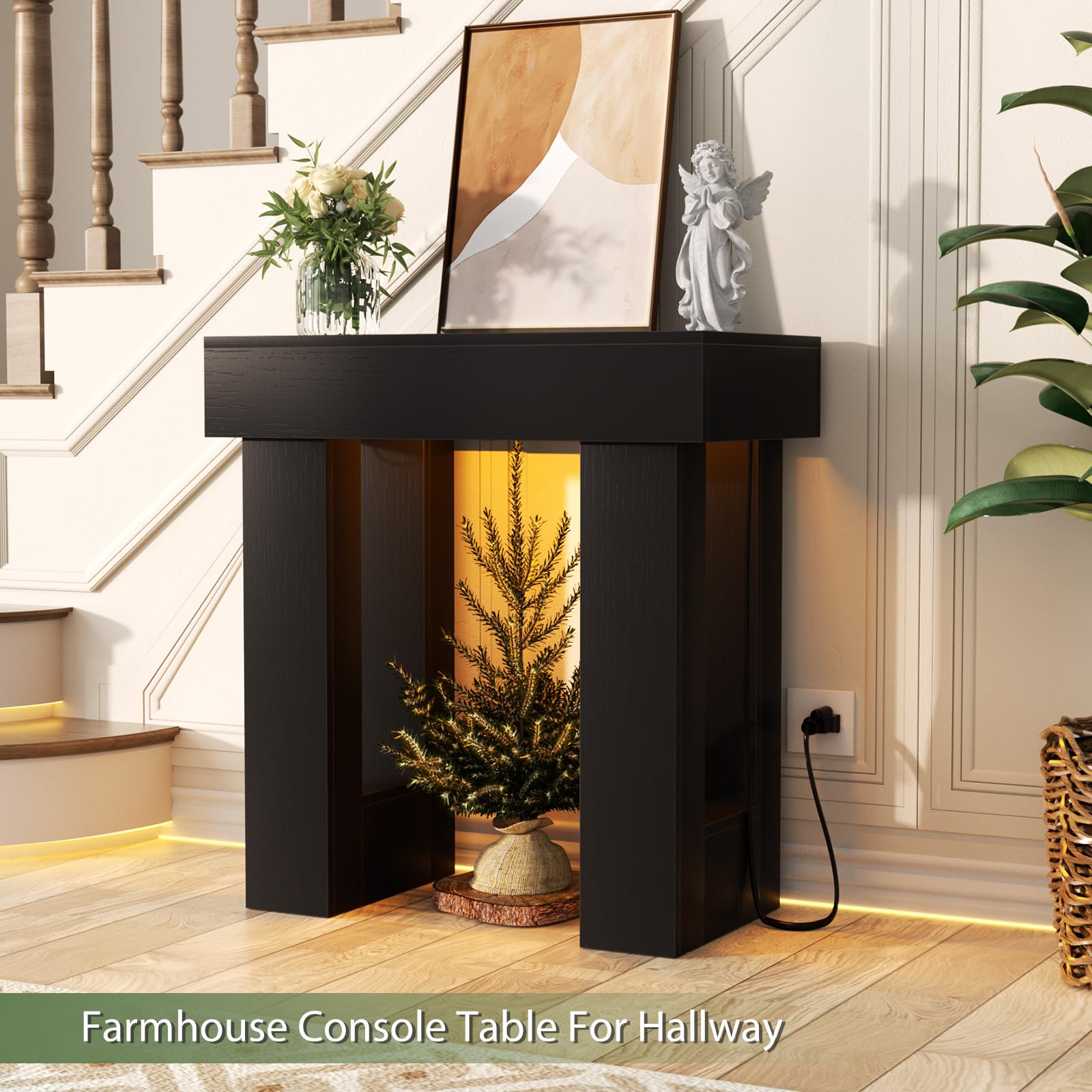 Unikito 32" Entryway Table with Socket and Sensor Light, Narrow Console Table with Storage Behind Couch, Farmhouse Entryway Table for Hallway, Behind the Couch, Living Room, Foyer