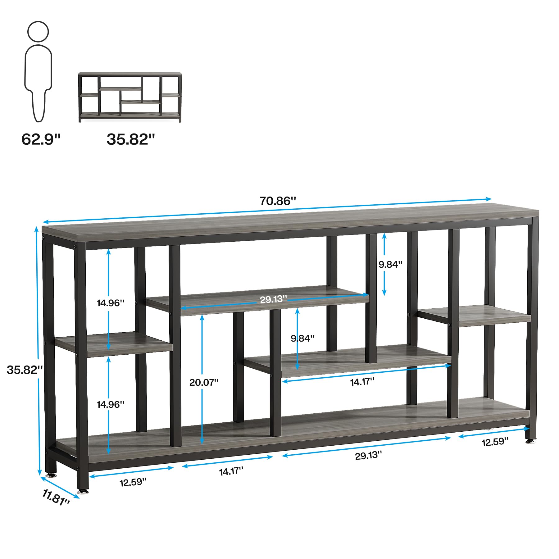 Tribesigns Console Sofa Table, 70.9 inch Extra Long Console Table Behind Couch with Storage Shelves, 3-Tier Modern Narrow Entryway Hallway Accent Table for Living Room, Grey