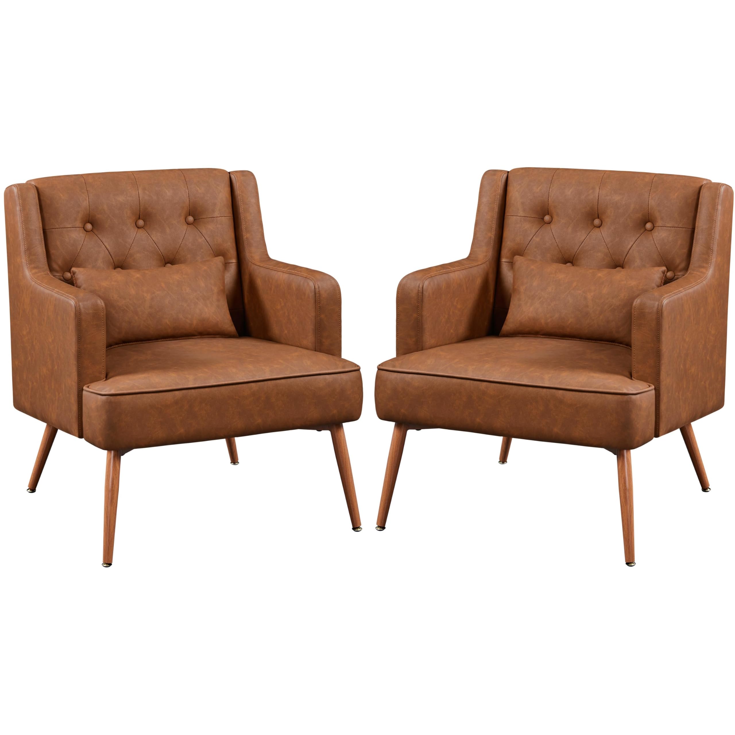 PU Leather Accent Armchair Set of 2