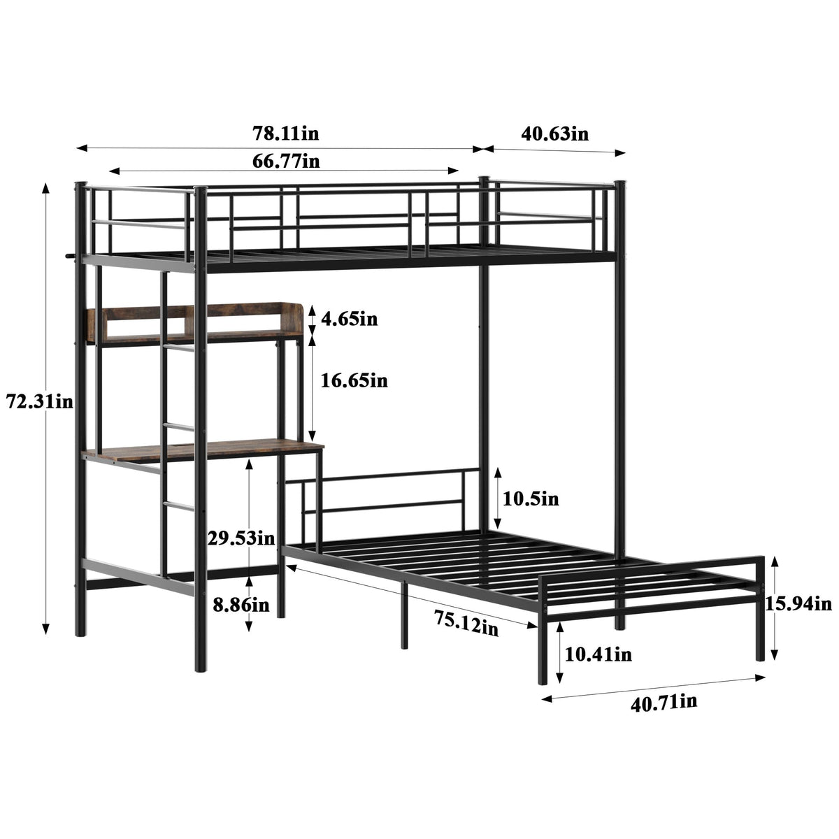 Metal Bunk Bed with Desk