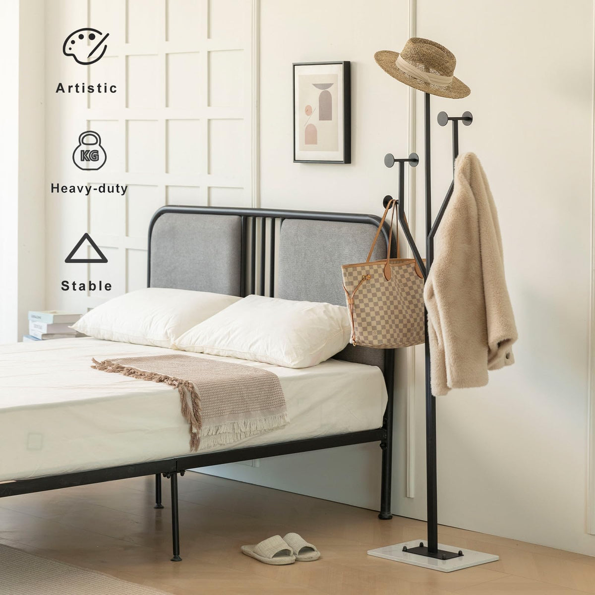 JIAYUEJU Freestanding Coat Rack Marble Base Coat Tree Heavy Duty(Black)