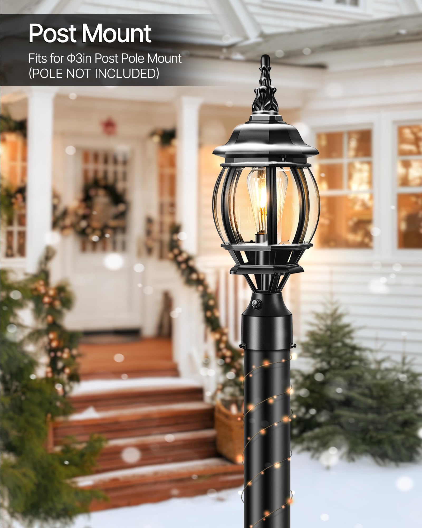 VIANIS Hard Wired Dusk to Dawn Outdoor Post Lights, Modern Exterior Lamp Post Light Fixture with Pier Mount Base, Black Anti-Rust Waterproof Outdoor Pole Lights for Front Porch Patio, Garden, Pathway