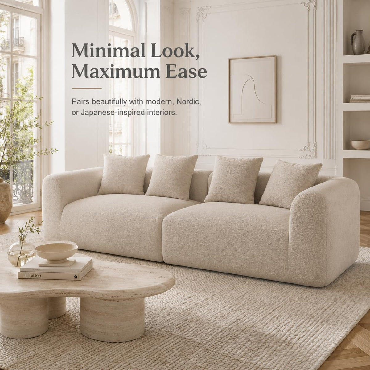 120" Curved Sofa Sectional Modern Boneless Cloud Couch, Light Brown