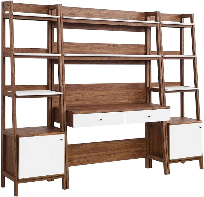 Mid-Century Modern Office Desk & Bookshelf Set, 3-Piece