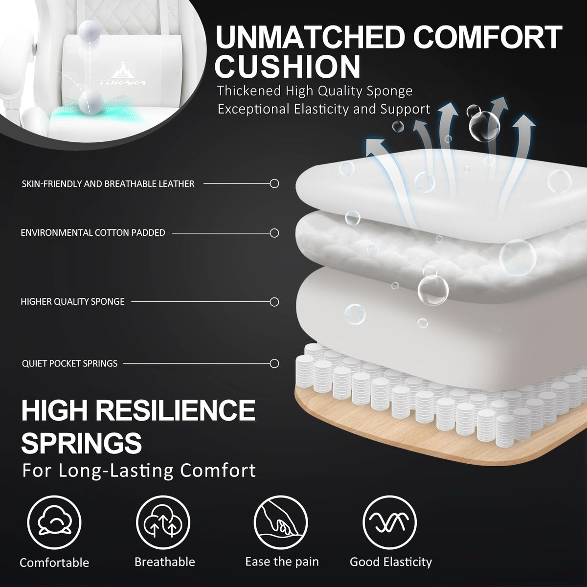 TUKAKA White Gaming Chair,Ergonomic Massage Office Desk Chair with Footrest