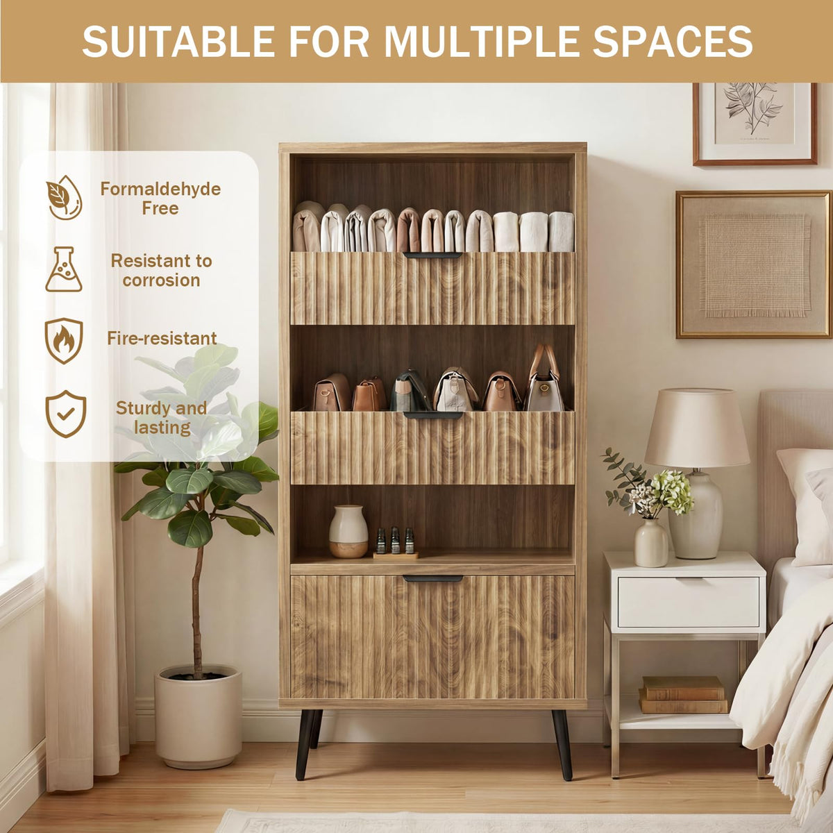 Fluted Pantry Cabinet with Drawers