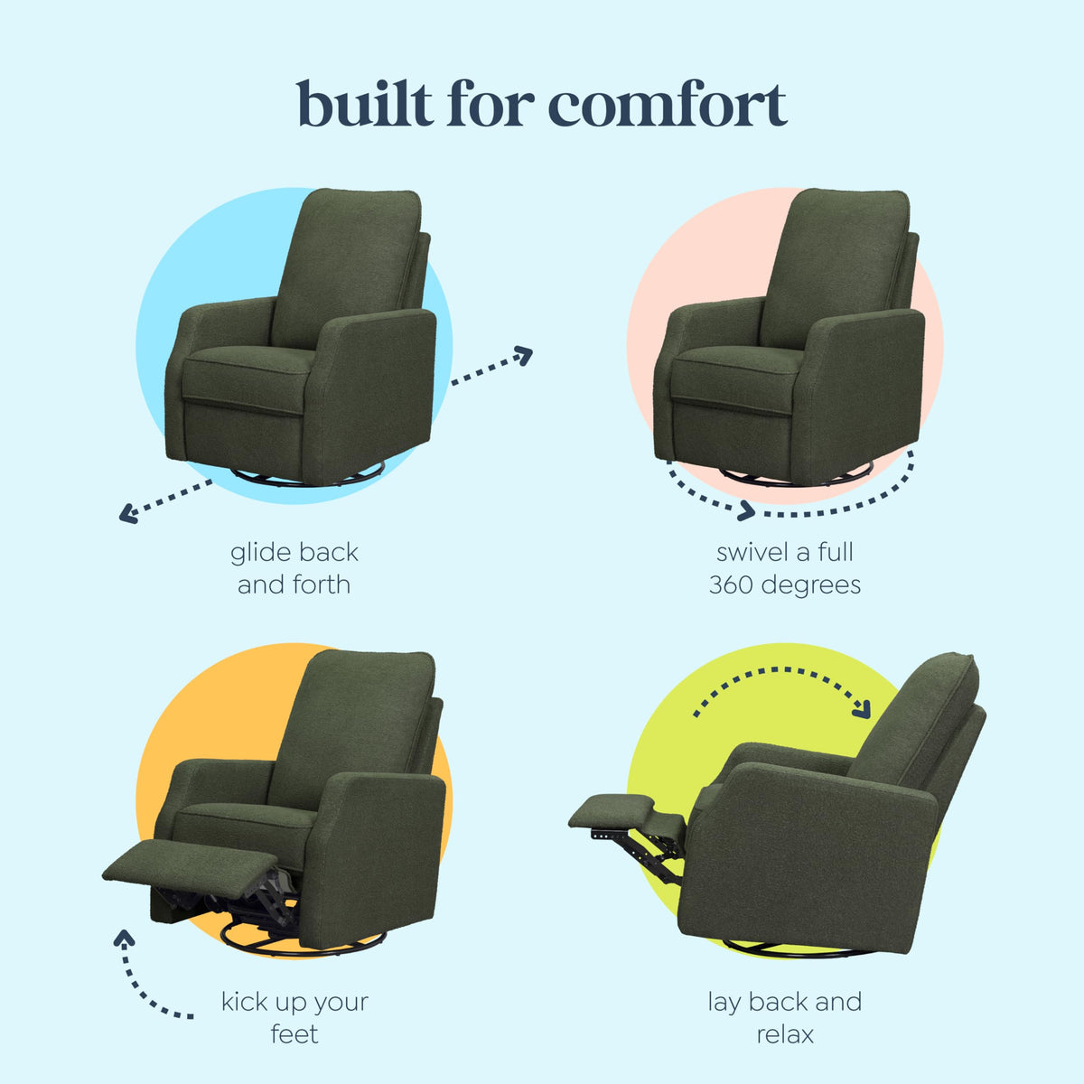 Olive Bouclé Swivel Glider Recliner