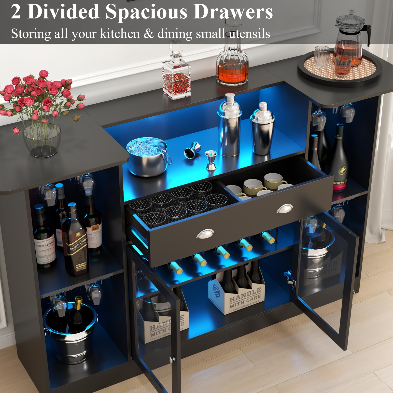 Bar Cabinet with LED & Drawer