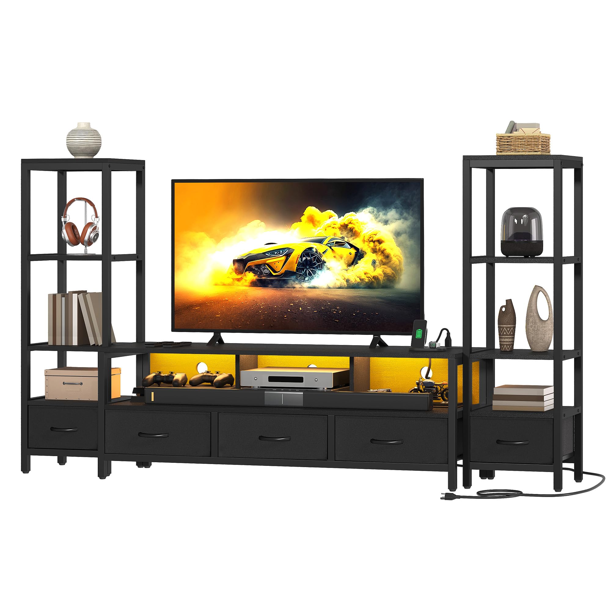 Entertainment Center with Bookshelves & LED TV Stand
