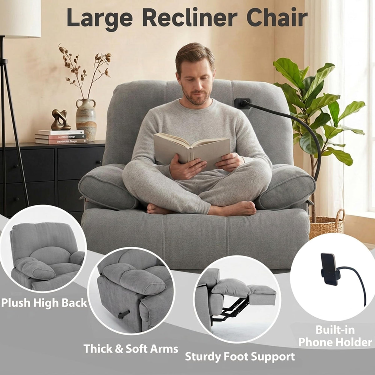 Oversized Chenille Manual Recliner