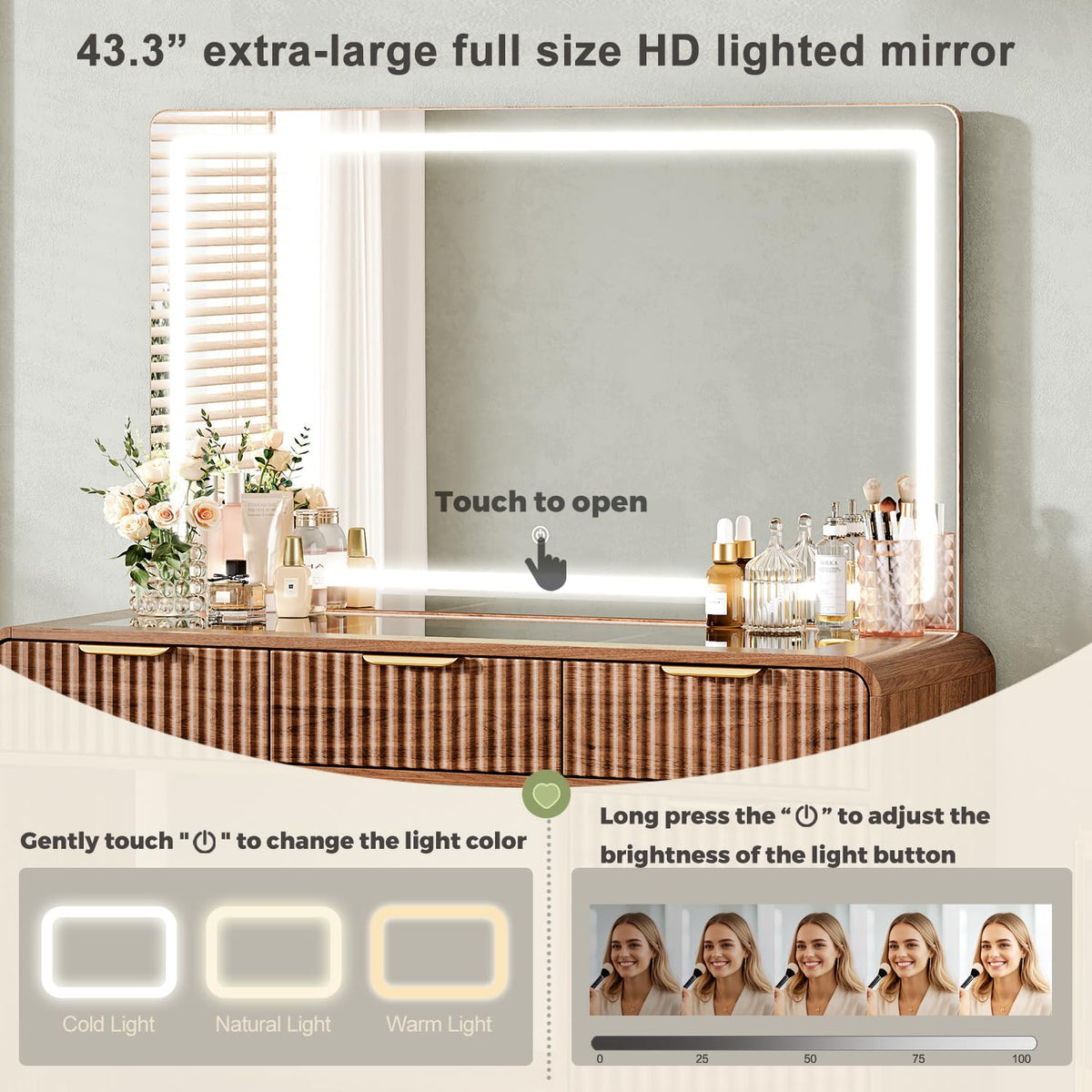Walnut Makeup Vanity with LED Mirror